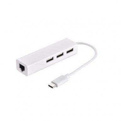 Devia Rapid USB-C Hub - 3-портов USB хъб и Ethernet порт за MacBook и устройства с USB-C (бял)