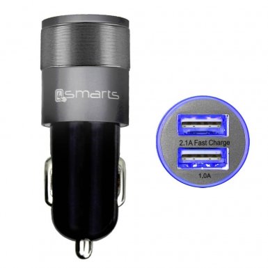 4smarts Hybrid 2.0 In-Car Metal Charger 3.1A - зарядно за кола (3.1 Ампера) с 2 USB изхода за мобилни устройства (черен-сив)