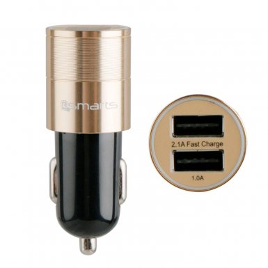 4smarts Hybrid 2.0 In-Car Metal Charger 3.1A - зарядно за кола (3.1 Ампера) с 2 USB изхода за мобилни устройства (черен-златист)