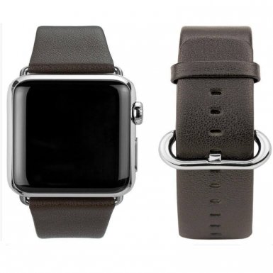 Caseual Leather Band - класическа кожена каишка от естествена кожа за Apple Watch 38мм, 40мм (тъмнокафяв)