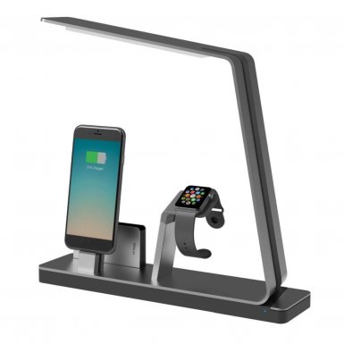 MiTagg NuDock Power Lamp Station - луксозна поставка, док станция за зареждане и LED лампа за iPhone, iPad и Apple Watch и смартфони с MicroUSB (сив)