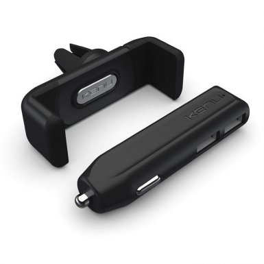 Kenu Airframe Plus Car Kit Set - поставка за радиатора и зарядно за кола за поставка за радиатора на кола за смартфони с ширина до 8.3 см. (черна)