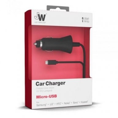 Just Wireless Corded microUSB Car Charger 1A - зарядно за кола с вграден microUSB кабел за мобилни устройства (1А)