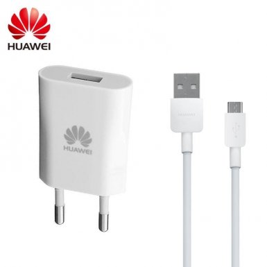 Huawei USB Charger HW-050100E3W - захранване за ел. мрежа и microUSB кабел за мобилни устройства (бял) (bulk)