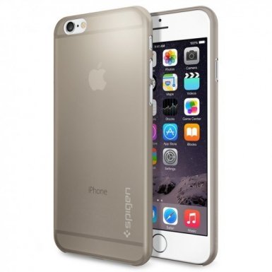 Spigen AirSkin Case - качествен ултратънък (0.4 mm) кейс за iPhone 6 Plus (златист-опушен)