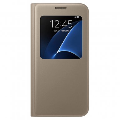 Samsung S-View Cover EF-CG930PFEGWW - оригинален кожен калъф за Samsung Galaxy S7 (златист)