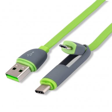 4smarts MultiCord MicroUSB + USB-C cable - кабел за microUSB и USB-C стандарти за MacBook 12 и мобилни устройства (сив-зелен)
