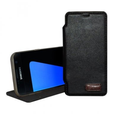 Okkes Magic Book - кожен калъф, тип портфейл и поставка за Samsung Galaxy S7 Edge (черен)