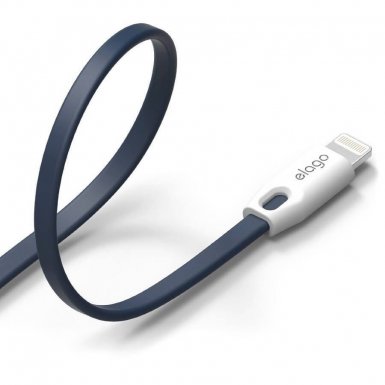 Elago Tangle-Free Lightning USB Cable - кабел за iPhone 6, iPhone 6S, iPad Air, iPad 5 (2017) и всеки Apple продукт с Lightning (бял-син)