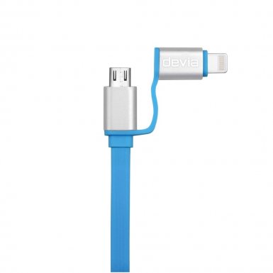 Devia Magic Forza 2 in 1 Cable - универсален кабел с Lightning и MicroUSB конектори (син)