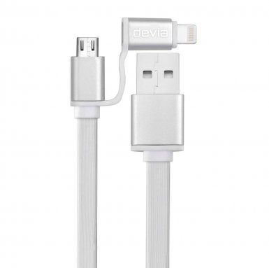 Devia Magic Forza 2 in 1 Cable - универсален кабел с Lightning и MicroUSB конектори (бял)