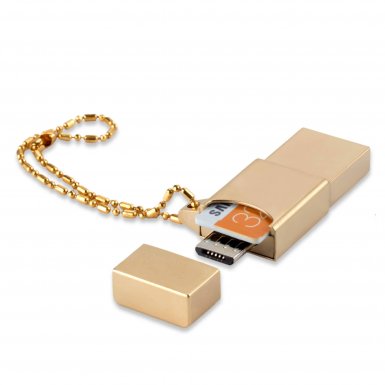 Samsung Micro SDHC 32GB EVO Card + Metal MicroUSB OTG Adapter - 32GB microSDHC памет, OTG и USB флашка (златист)