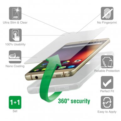 4smarts 360° Protection Set - тънък силиконов кейс и стъклено защитно покритие за дисплея на Huawei P9 Plus (прозрачен)
