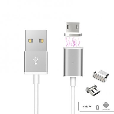 Magnetic MicroUSB Cable - кабел с магнитен microUSB конектор (сребрист)