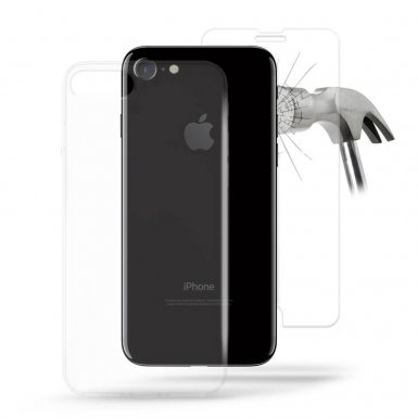 Puro Nude Kit - тънък силиконов кейс и стъклено защитно покритие за дисплея на iPhone 8, iPhone 7 (прозрачен)