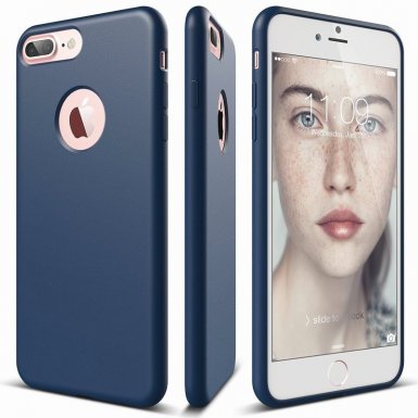 Elago S7 Slim Fit Soft Case + HD Clear Film - тънък силиконов калъф и HD покритие за iPhone 8 Plus, iPhone 7 Plus (тъмносин)