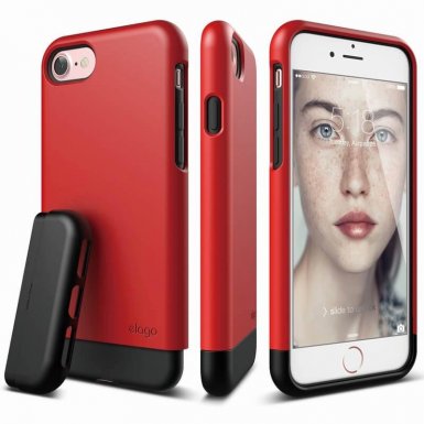 Elago S7 Glide Case + HD Clear Film - поликарбонатов кейс и HD покритие за iPhone 8, iPhone 7 (червен-черен)
