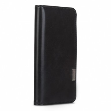 Moshi Overture Flip Wallet Case - кожен/текстилен калъф, тип портфейл и поставка за iPhone 8 Plus, iPhone 7 Plus (черен)