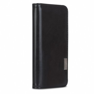 Moshi Overture Flip Wallet Case - кожен/текстилен калъф, тип портфейл и поставка за iPhone 8, iPhone 7 (черен)