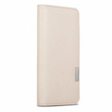 Moshi Overture Flip Wallet Case - кожен/текстилен калъф, тип портфейл и поставка за iPhone 8, iPhone 7 (бежов)