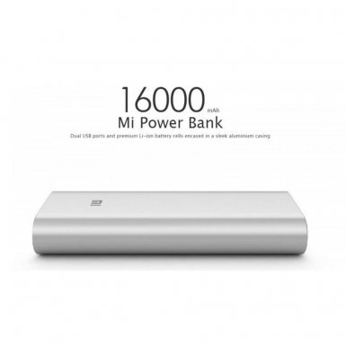 Xiaomi Power Bank 16000 mAh - външна батерия с 2 USB изходa за мобилни телефони и таблети (сребрист)