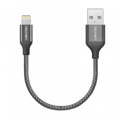 TeckNet P6010 Apple MFi Certified Lightning to USB Cable 10cm. - изключително здрав и качествен плетен Lightning кабел за iPhone, iPad, iPod с Lightning (10 см.) (черен)