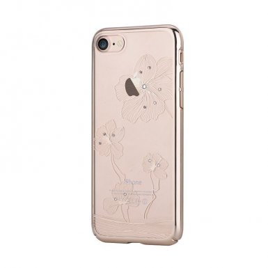Comma Crystal Flora 360 Case - поликарбонатов кейс за iPhone 8 Plus, iPhone 7 Plus (с кристали Сваровски) (златист)
