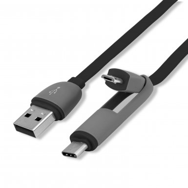 4smarts MultiCord Flatcable MicroUSB + USB-C cable - плосък качествен кабел за microUSB и USB-C стандарти 100 см. (черен)