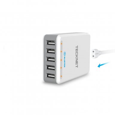 TeckNet U502 DuoPower 5 Port USB 12A Wall Charger - захранване за ел. мрежа 12A с 5xUSB изхода (бял)