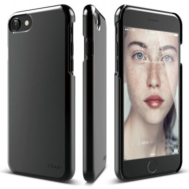 Elago S7 Slim Fit 2 Case + HD Clear Film - поликарбонатов кейс и HD покритие за iPhone 8, iPhone 7 (черен-лъскав)