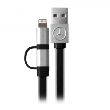 Mercedes-Benz MFI 2in1 Lightning and MicroUSB Cable - сертифициран кабел 2в1 за Apple и MicroUSB устройства (черен-сребрист)