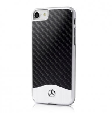 Mercedes-Benz Carbon Fiber Hard Case - дизайнерски карбонов кейс за iPhone 8, iPhone 7 (карбон-сребрист)