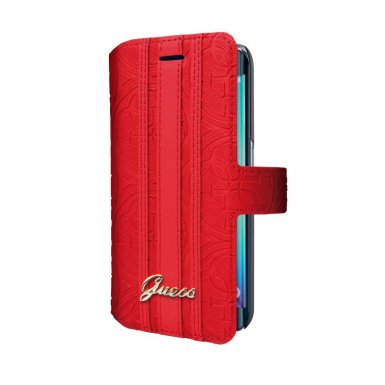Guess Folio Case - кожен калъф тип портфейл за Samsung Galaxy S7 (червен)