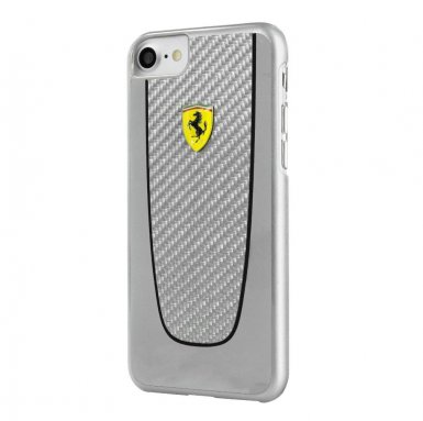 Ferrari Carbon Fiber Hard Case - дизайнерски карбонов кейс за iPhone 8, iPhone 7 (сребрист)