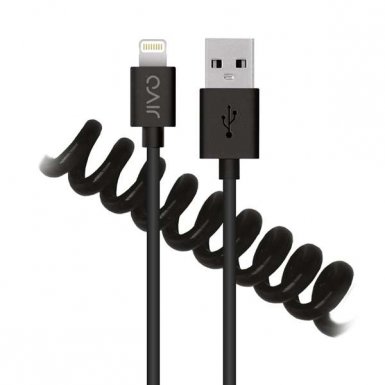 Jivo Coiled Lightning Cable - сертифициран разгъващ се Lightning кабел (120 см.) за iPhone, iPad и iPod с Lightning (черен)