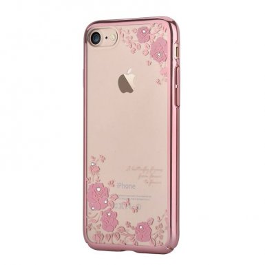 Devia Crystal Joyous Case - поликрабонатов кейс за iPhone 8, iPhone 7 (с кристали Сваровски) (с розови цветя)