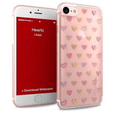 iPaint Glamour Hearts Case - дизайнерски TPU кейс за iPhone 8, iPhone 7 (прозрачен)