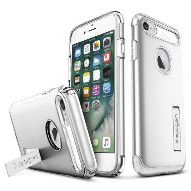 Spigen Slim Armor Case - хибриден кейс с поставка и най-висока степен на защита за iPhone 8, iPhone 7 (сребрист)