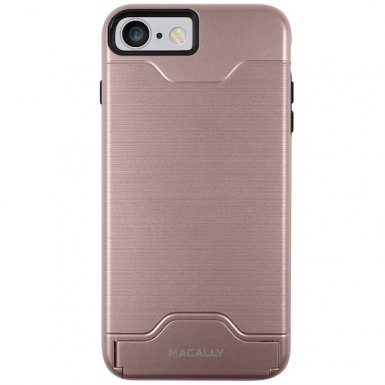 Macally KStand Case - хибриден удароустойчив кейс със слот за кр. карта и поставка за iPhone 8, iPhone 7 (розово злато)