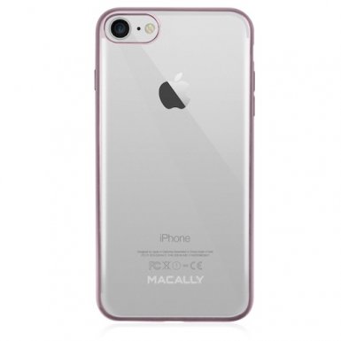 Macally Luxr Soft Case - силиконов (TPU) калъф за iPhone 8, iPhone 7 (прозрачен-розово злато)
