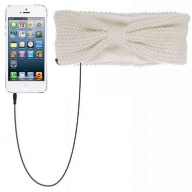 KitSound Audio Bow Headband - вълнена лента за глава с вградени слушалки за iPhone и мобилни устройства (кремав)