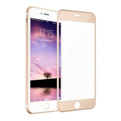 Premium Full Screen Tempered Glass - обхващащо и ръбовете стъклено защитно покритие за дисплея на iPhone 8, iPhone 7 (златист)