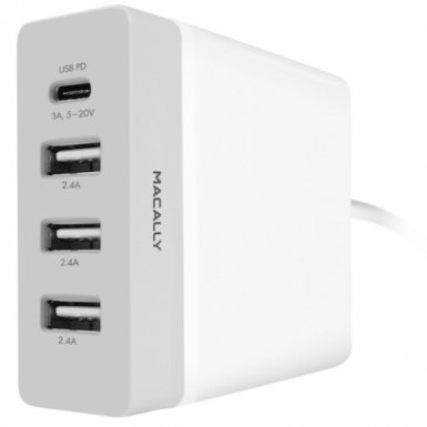 Macally 72W USB-C/USB-A Wall Charger - захранване с 3 USB изхода и USB-C изход за мобилни телефони и таблети (с включен в комплекта USB-C кабел)