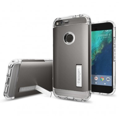 Spigen Tough Armor Case - хибриден кейс с най-висока степен на защита за Google Pixel XL (черен-сив)