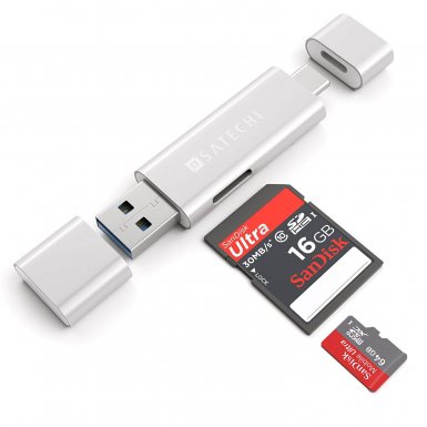 Satechi USB-C Card Reader USB 3.0 - четец за microSD и SD карти памет за мобилни устройства (сребрист)