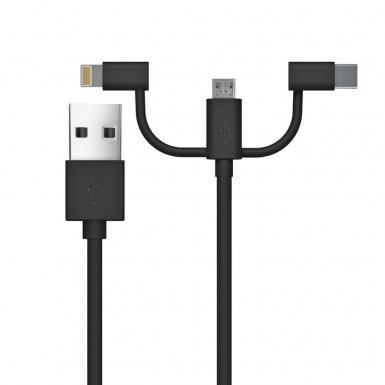 Just Wireless 3in1 Cable - качествен USB кабел с Lightning, microUSB и USB-C конектори (1 метър) 