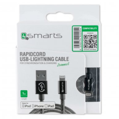 4smarts MFI RapidCord FlipPlug Lightning Data Cable 1m. - сертифициран lightning кабел (100 см.) за iPhone, iPad и iPod с Lightning вход (черен)