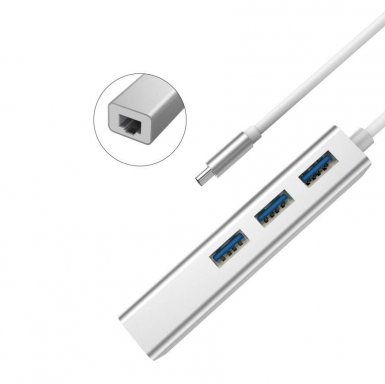 Devia Leopard USB-C Hub USB 3.0 with Ethernet Adapter - алуминиев USB-C хъб с 3xUSB 3.0 изхода и Ethernet порт