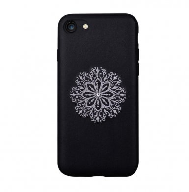 Devia Flower Embroidery Case - дизайнерски кожен кейс с ръчна бродерия за iPhone 8, iPhone 7 (черен)
