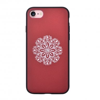 Devia Flower Embroidery Case - дизайнерски кожен кейс с ръчна бродерия за iPhone 8, iPhone 7 (червен)